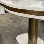 Custom White Lacquer Kitchen Table w/ Antique Brass Inlay & Base