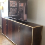 Custom Crotch Mahogany & Brushed Lacquered Brass TV Lift Cabinet