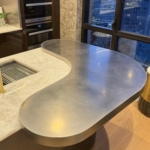 Custom NYC kidney shaped satin stainless steel kitchen island - All hand made - Delivery & Install By RBL too