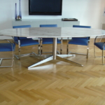 Custom Polished Stainless Steel Conference Table w/ Stem Base & Marble Top
