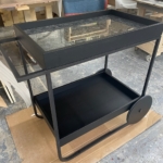 Custom Matte Blackened SS Bar Cart w/ Oak & Marble