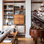 Custom Walnut & Brass Sofa Table