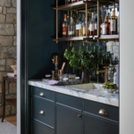 Custom medium / lite antique bronze home bar units. With grey oak shelves - Install and delivery By RBL too