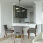 Custom grey metal kitchen doors with frosted glass centers