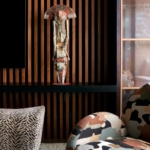 Custom satin copper inlays. &. Satin Doors no lacquer with glass centers - Upper cabinets too - All hand made. Looks amazing in this Nyc living room. All hand made - Copper Kings - Rbl Metals. Nice work design credit. Drew McGukin