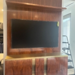 Custom bedroom built-in. Brushed brass top & integrated pulls By Rbl Metals