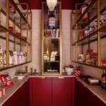 Custom 11 polished lacquered brass step hardware with matching screws for Wegner Fine Cabinetrys 2026 Kips Bay Showhouse. The pantry is the new power room!